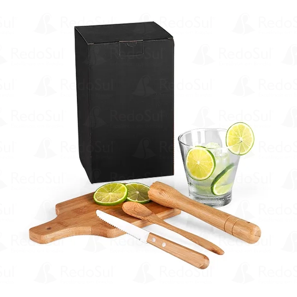 Kit Para Caipirinha Personalizado em Bambu 350 ml com 5 Peças Kit Para Caipirinha Personalizado em Bambu 350 ml com 5 Peças